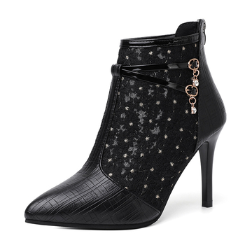 Női hálós szandálok, plus size, nyári, hegyes orrú, hímzett, virágos, vékony sarok, magas sarkú, üreges hálós csizma, hátsó cipzáras szandál