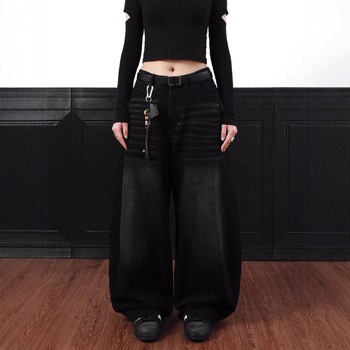 American Retro fekete, régi mintás Machete farmer, női 2025 tavaszi új, laza, karcsúsító, bő szárú nadrág