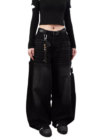 American Retro fekete, régi mintás Machete farmer, női 2025 tavaszi új, laza, karcsúsító, bő szárú nadrág