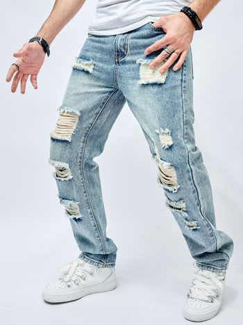 AliExpress új vintage lezser farmer férfi amerikai stílusú divatos bő nadrág főutcai széles szárú nadrág önfotó