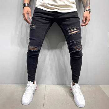 Európai és amerikai férfi vízlepergetős, szakadt, High Street karcsúsított, skinny nadrág, stretch farmer