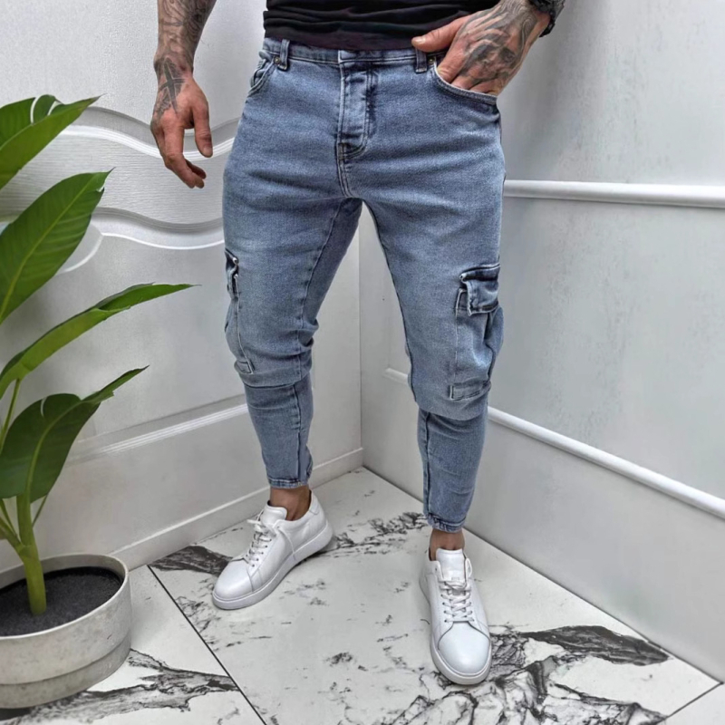 Európai és amerikai férfi új, egyszerű ingázó farmernadrág, karcsúsított, kis lábú, divatos, jóképű farmer