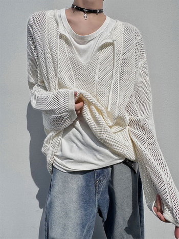 cleanfit üreges kötött férfi ing őszi divatmárka könnyű és vékony naptej blúz lusta és laza V-nyakú hosszú ujjú póló