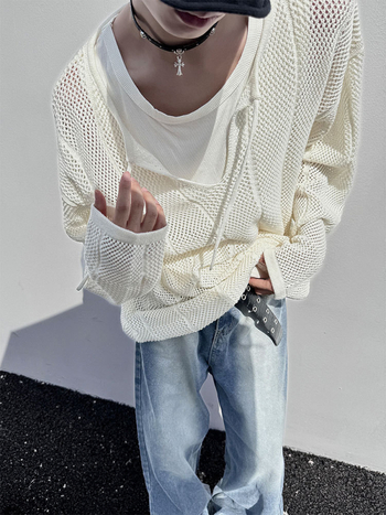 cleanfit üreges kötött férfi ing őszi divatmárka könnyű és vékony naptej blúz lusta és laza V-nyakú hosszú ujjú póló