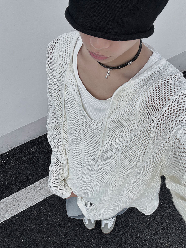 cleanfit üreges kötött férfi ing őszi divatmárka könnyű és vékony naptej blúz lusta és laza V-nyakú hosszú ujjú póló