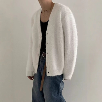 Amerikai stílusú retró, niche, laza, hongkongi stílusú, V-nyakú pulóver, férfi, lusta fazonú, páros, hosszú ujjú kötött kardigán