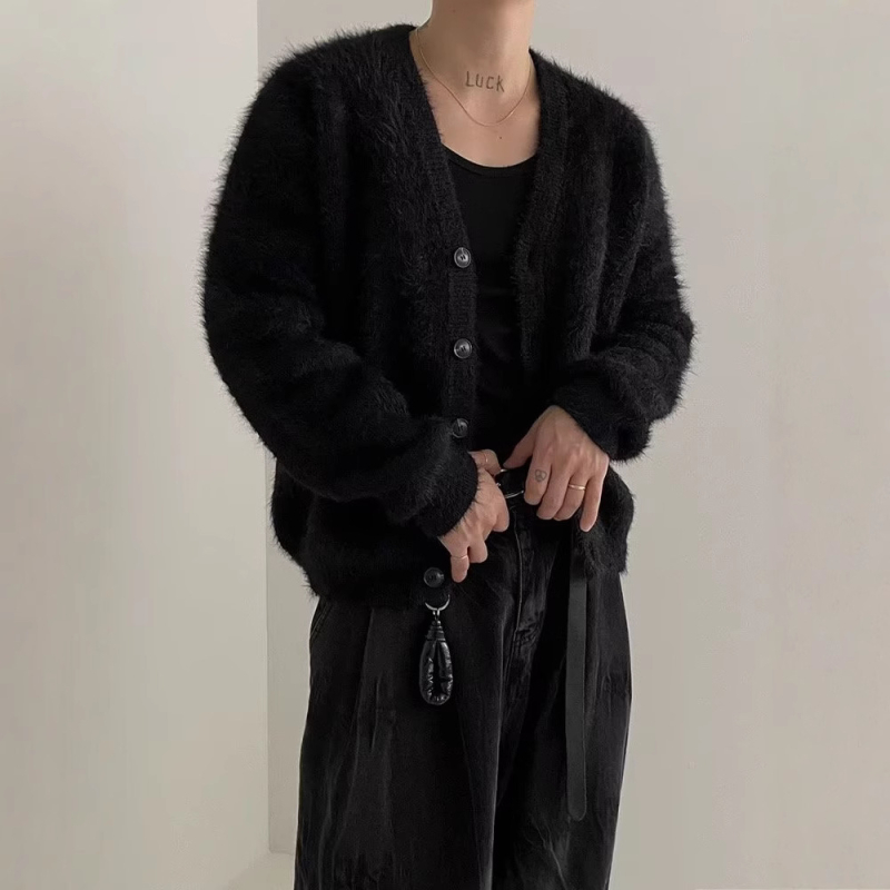 Amerikai stílusú retró, niche, laza, hongkongi stílusú, V-nyakú pulóver, férfi, lusta fazonú, páros, hosszú ujjú kötött kardigán