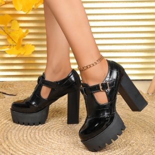 Διασυνοριακά ευρωπαϊκά και αμερικανικά στυλ 2024 νέα μοντέρνα χοντρά τακούνια plus size ξένου εμπορίου με στρογγυλό κεφάλι, ψηλοτάκουνα γυναικεία παπούτσια μόδας