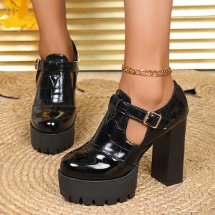 Διασυνοριακά ευρωπαϊκά και αμερικανικά στυλ 2024 νέα μοντέρνα χοντρά τακούνια plus size ξένου εμπορίου με στρογγυλό κεφάλι, ψηλοτάκουνα γυναικεία παπούτσια μόδας