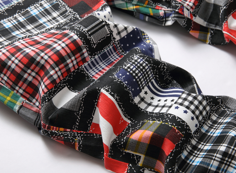 Πρωτότυπο ευρωπαϊκό και αμερικανικό νεανικό παντελόνι τζιν με ψηφιακή εκτύπωση και καρό ραφές, μοντέρνο, ελαστικό