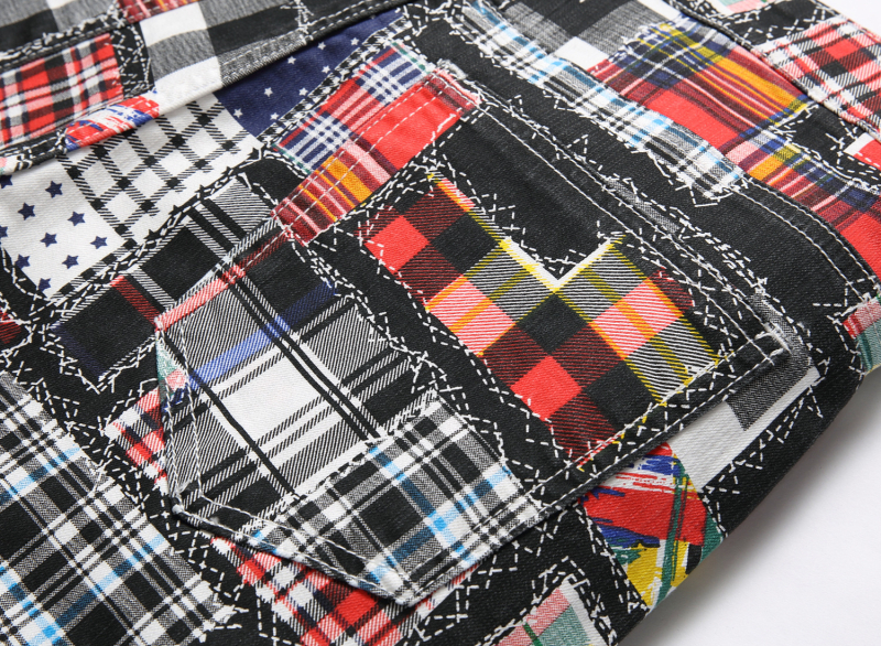 Πρωτότυπο ευρωπαϊκό και αμερικανικό νεανικό παντελόνι τζιν με ψηφιακή εκτύπωση και καρό ραφές, μοντέρνο, ελαστικό