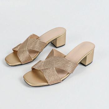 Διασυνοριακά καυτά γυναικεία σανδάλια με μεσαίο τακούνι, καλοκαιρινά, νέα στυλ, διαδικτυακά σανδάλια με slingback και χοντρή σόλα, με χοντρό τακούνι, γυναικεία σανδάλια