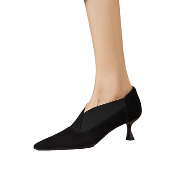 V-szájú magas sarkú női őszi és téli legújabb matt puha bőr egyszerű hegyes tűsarkú vintage egyrétegű cipő