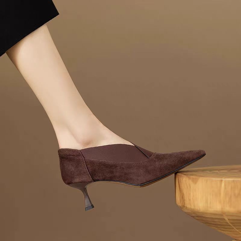 V-szájú magas sarkú női őszi és téli legújabb matt puha bőr egyszerű hegyes tűsarkú vintage egyrétegű cipő