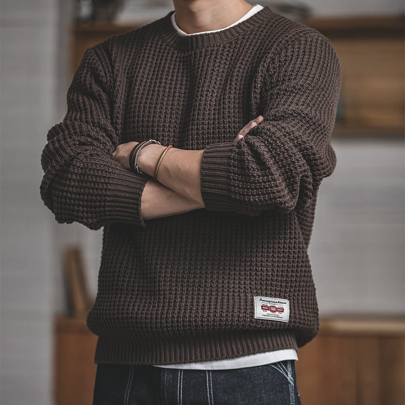 Madden Workwear Retro apaļa kakla izgriezuma sabiezēta bieza vilnas rudens un ziemas trikotāža Ami Khaki krāsas brīva trikotāža vīriešu apģērbs