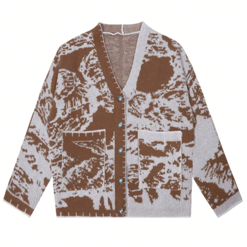 Őszi és téli divatos kötött kardigán 2024 új fekete-fehér színes gombos dekoratív egysoros bő retró stílusú vastag kabát