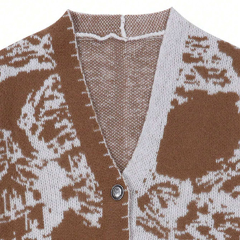 Őszi és téli divatos kötött kardigán 2024 új fekete-fehér színes gombos dekoratív egysoros bő retró stílusú vastag kabát