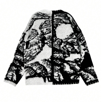 Őszi és téli divatos kötött kardigán 2024 új fekete-fehér színes gombos dekoratív egysoros bő retró stílusú vastag kabát