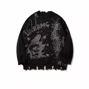 Új Diablo Skull Loose Jacquard Lyukmintás Férfi és Női Kötött Pulóver Őszre és Télre