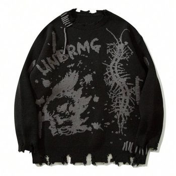 Új Diablo Skull Loose Jacquard Lyukmintás Férfi és Női Kötött Pulóver Őszre és Télre