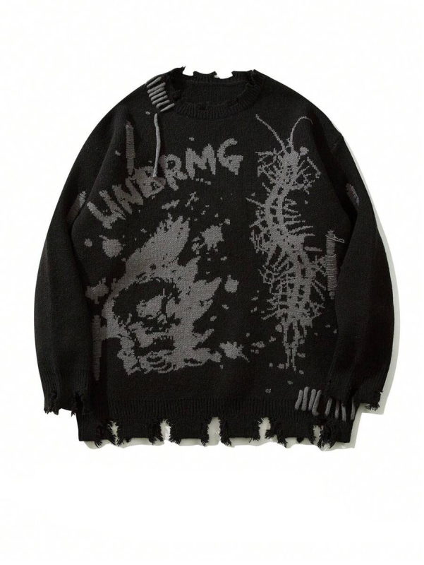 Új Diablo Skull Loose Jacquard Lyukmintás Férfi és Női Kötött Pulóver Őszre és Télre