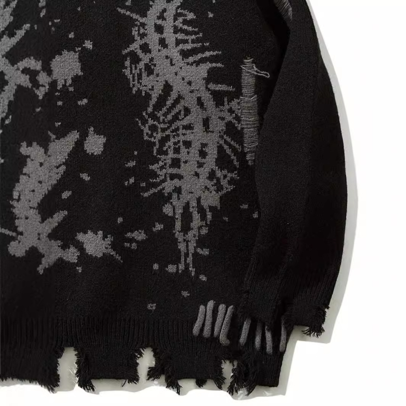 Új Diablo Skull Loose Jacquard Lyukmintás Férfi és Női Kötött Pulóver Őszre és Télre