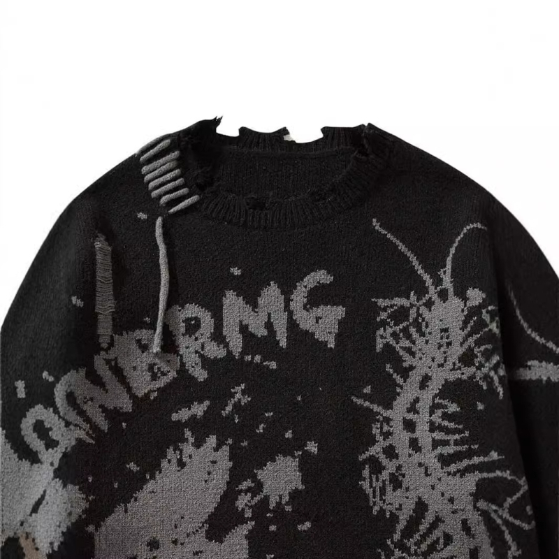 Új Diablo Skull Loose Jacquard Lyukmintás Férfi és Női Kötött Pulóver Őszre és Télre