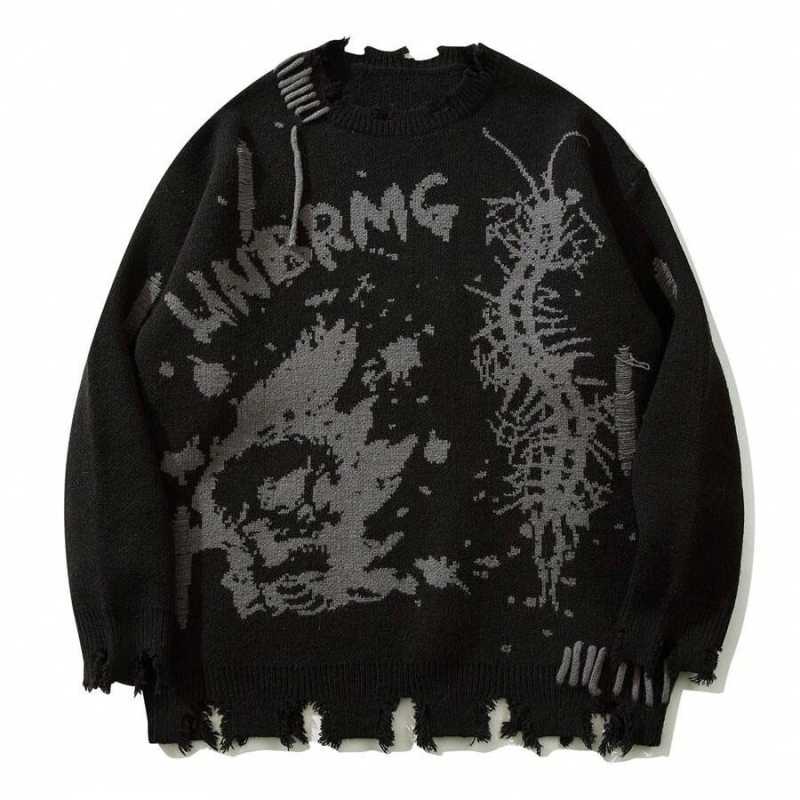 Új Diablo Skull Loose Jacquard Lyukmintás Férfi és Női Kötött Pulóver Őszre és Télre