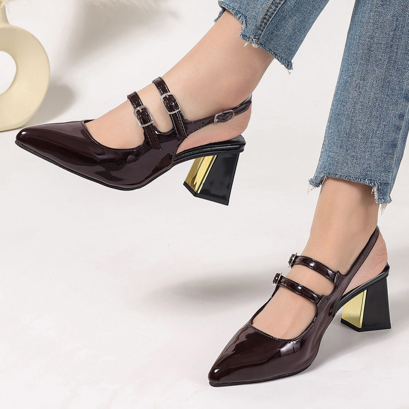Baotou szandálok női nyári francia Mary Jane cipők 2025 új érkezés magas sarkú vastag sarok hegyes cipő