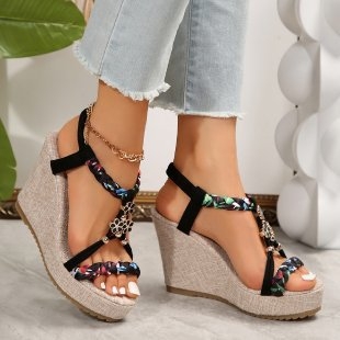 Ψηλοτάκουνα με χοντρό τακούνι, αδιάβροχα, πλατφόρμες για γυναίκες, καλοκαίρι 2024, νέα διακοσμητικά σανδάλια με χάντρες για γυναίκες, μοντέρνα, casual παπούτσια για γυναίκες