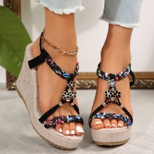 Vastag sarkú, vízálló, platformos, magas sarkú cipő nőknek, 2024-es nyár, új, gyöngyös, dekoratív szandálok nőknek, divatos alkalmi cipők nőknek