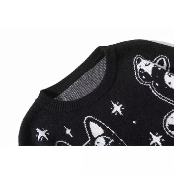 Határokon átnyúló japán retró macskafejes kerek nyakú pulóver, egyetemi stílusú, divatos, laza kötött felsők férfiaknak és nőknek