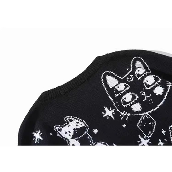 Határokon átnyúló japán retró macskafejes kerek nyakú pulóver, egyetemi stílusú, divatos, laza kötött felsők férfiaknak és nőknek