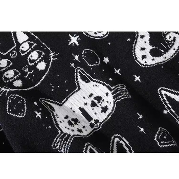 Határokon átnyúló japán retró macskafejes kerek nyakú pulóver, egyetemi stílusú, divatos, laza kötött felsők férfiaknak és nőknek