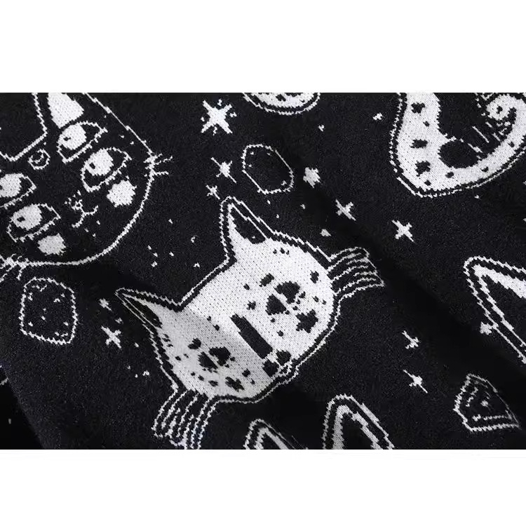 Határokon átnyúló japán retró macskafejes kerek nyakú pulóver, egyetemi stílusú, divatos, laza kötött felsők férfiaknak és nőknek