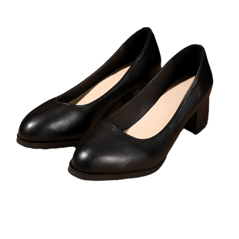 Női ruha, puha talpú, vastag sarok, kerek fejű, női fekete magas sarkú cipő, középsarkú, egyrétegű cipő, professzionális munkacipő, körömcipő