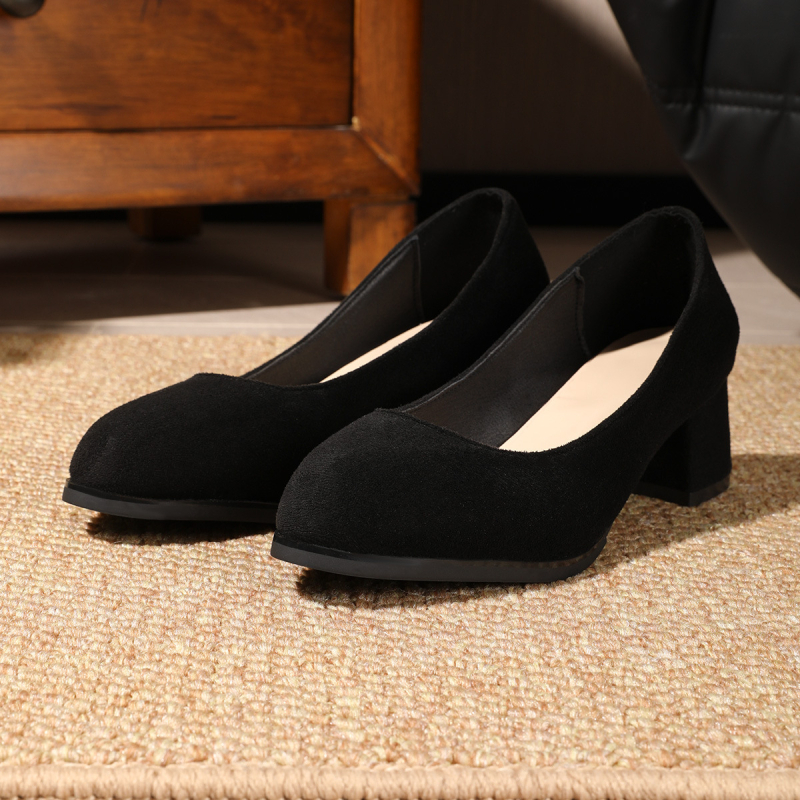 Női ruha, puha talpú, vastag sarok, kerek fejű, női fekete magas sarkú cipő, középsarkú, egyrétegű cipő, professzionális munkacipő, körömcipő