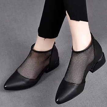 2024 tavaszi és őszi új szandálok női külkereskedelmi hegyes sarkú, alacsony sarkú, üreges hálós hátú, cipzáras, római szandálok nagykereskedelemben