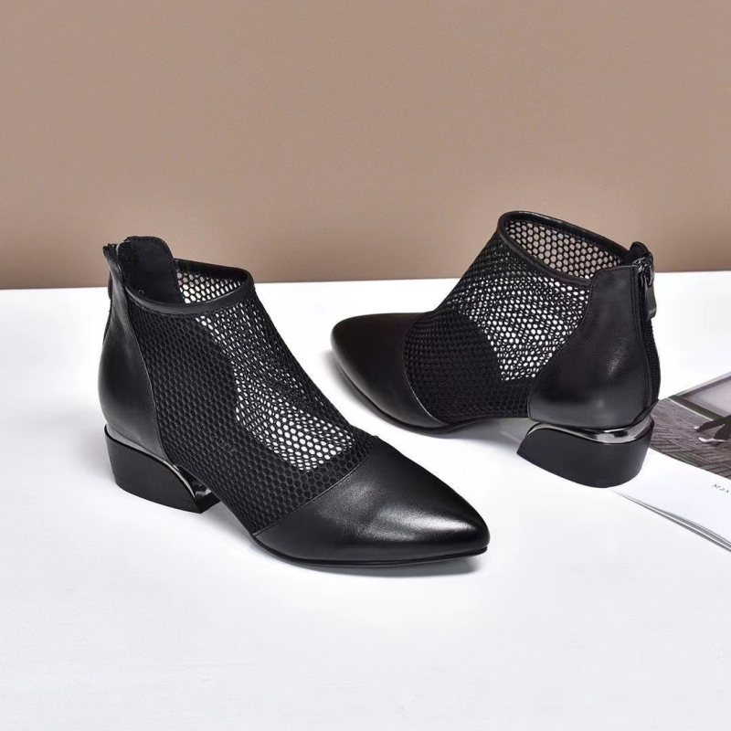 2024 tavaszi és őszi új szandálok női külkereskedelmi hegyes sarkú, alacsony sarkú, üreges hálós hátú, cipzáras, római szandálok nagykereskedelemben