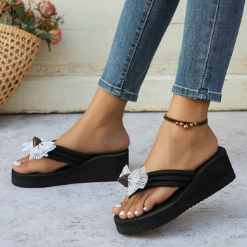 Piiriülesed Euroopa ja Ameerika suured suurused, ühevärvilised 2024. aasta suvised uued ümara ninaga kiilukujulised moodsed vabaajarõivad naistele mõeldud flip-on sandaalid