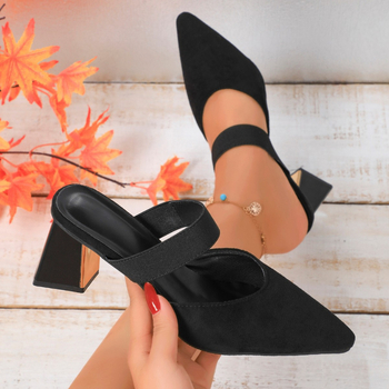 2025 új tavaszi vastag sarok magas sarkú velúr sokoldalú divatos trend üreges hátú cipő baotou hegyes orrú szandál nőknek