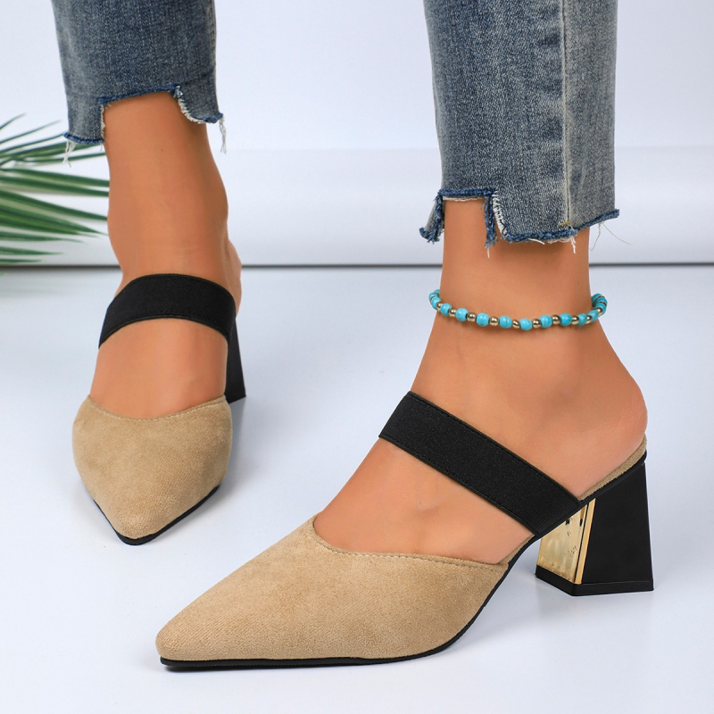 2025 új tavaszi vastag sarok magas sarkú velúr sokoldalú divatos trend üreges hátú cipő baotou hegyes orrú szandál nőknek