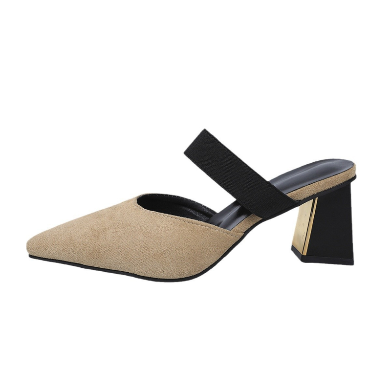 2025 új tavaszi vastag sarok magas sarkú velúr sokoldalú divatos trend üreges hátú cipő baotou hegyes orrú szandál nőknek