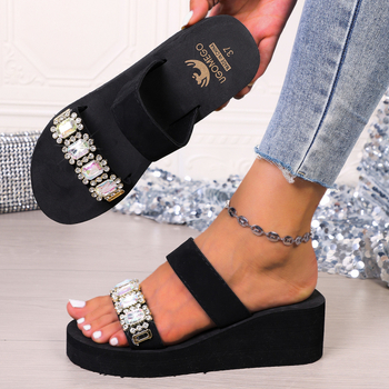 Magas sarkú strasszos papucs női nyári divatos kültéri strandszandál strandpapucs éksarkú csúszásgátló vastag talpú szandál