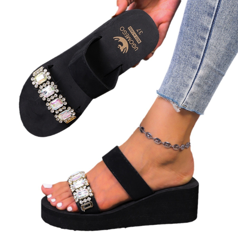 Magas sarkú strasszos papucs női nyári divatos kültéri strandszandál strandpapucs éksarkú csúszásgátló vastag talpú szandál