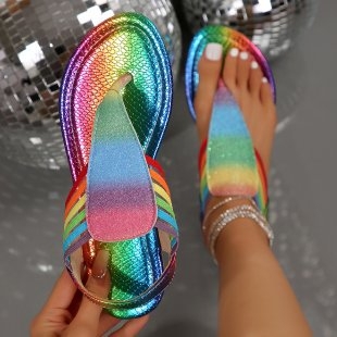 Sandale tip tanga transfrontaliere, mărime plus, 2024, stil boem nou, stil etnic, simplu, blocuri de culori, retro, romane, pentru femei