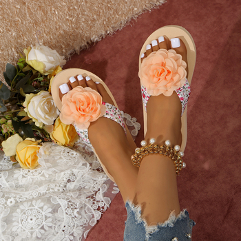 Határokon átnyúló strandpapucsok Női nyári viselet Vastag talpú magas sarkú szandálok Női tengerparti virágos éksarkú papucsok Lélegző