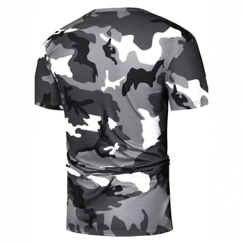 Üzleti szürke álcázó mintás 3D digitális nyomtatású férfi jobb vállú, lélegző, bő, kerek nyakú, rövid ujjú póló, közvetlen értékesítés nagykereskedelemben
