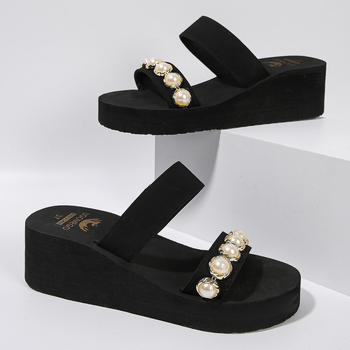 2024 m. vasaros užsienio prekybos vientisos spalvos, plius dydžio moteriškos perlų stiliaus vieno žodžio viršutiniai drabužiai, madingos pleištinės basutės