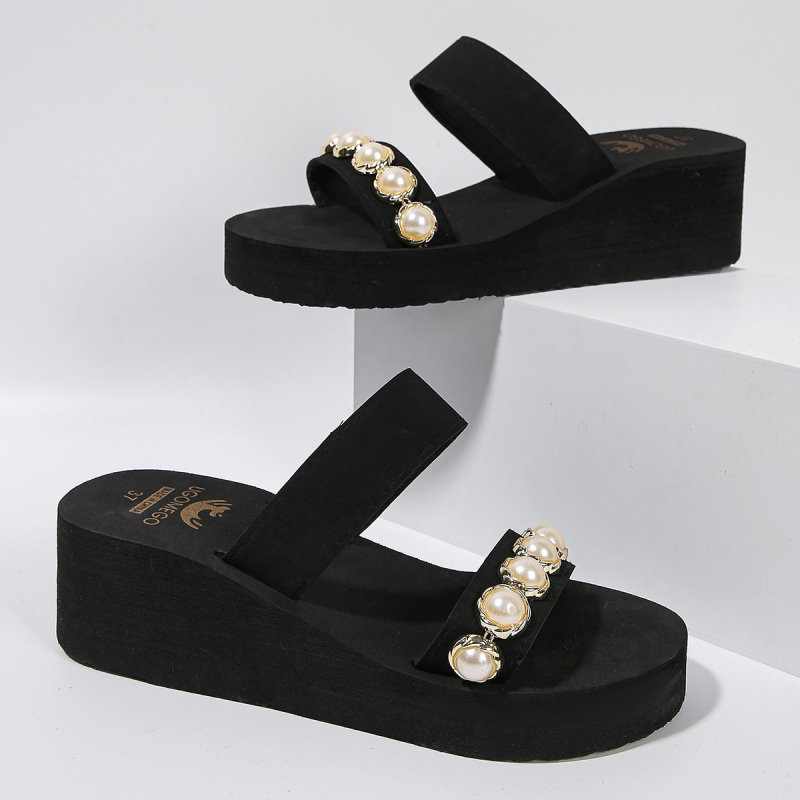 2024 m. vasaros užsienio prekybos vientisos spalvos, plius dydžio moteriškos perlų stiliaus vieno žodžio viršutiniai drabužiai, madingos pleištinės basutės